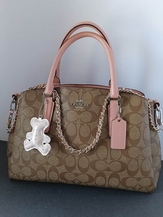 Coach Handbags - Coach Sage Carryall in Signature Canvas with Peachy Pink Leather Trim with Handl